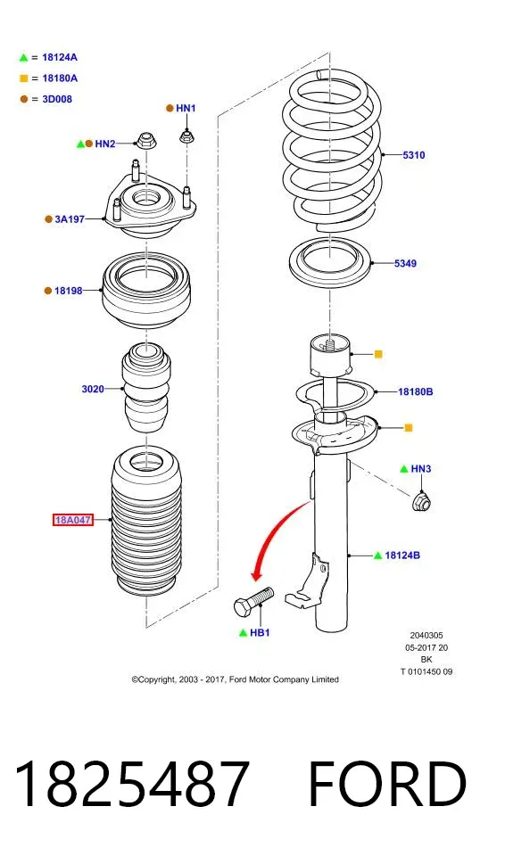 Bota de proteção de amortecedor dianteiro 1825487 Ford
