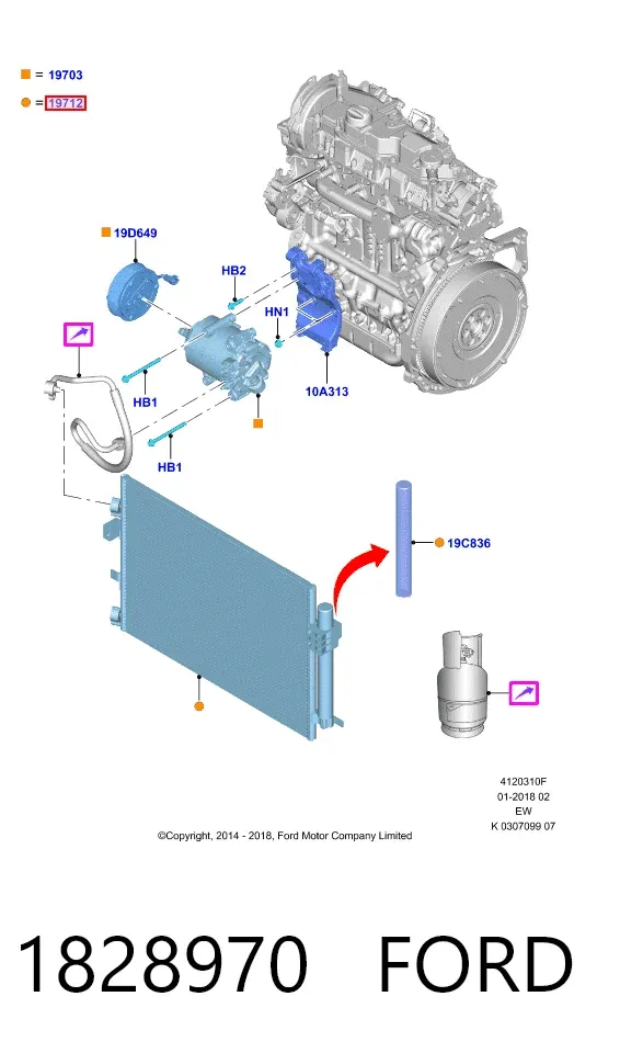 Radiador de aparelho de ar condicionado 1828970 Ford
