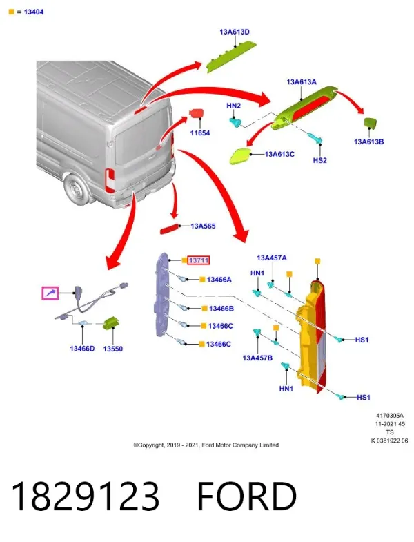 Circuito de contato da luz traseira 1829123 Ford