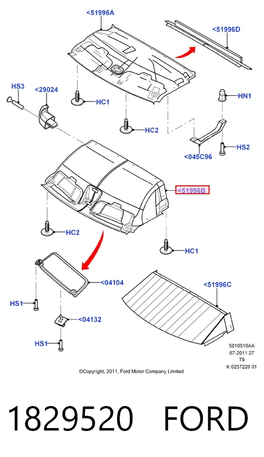 Revestimento do teto 1829520 Ford