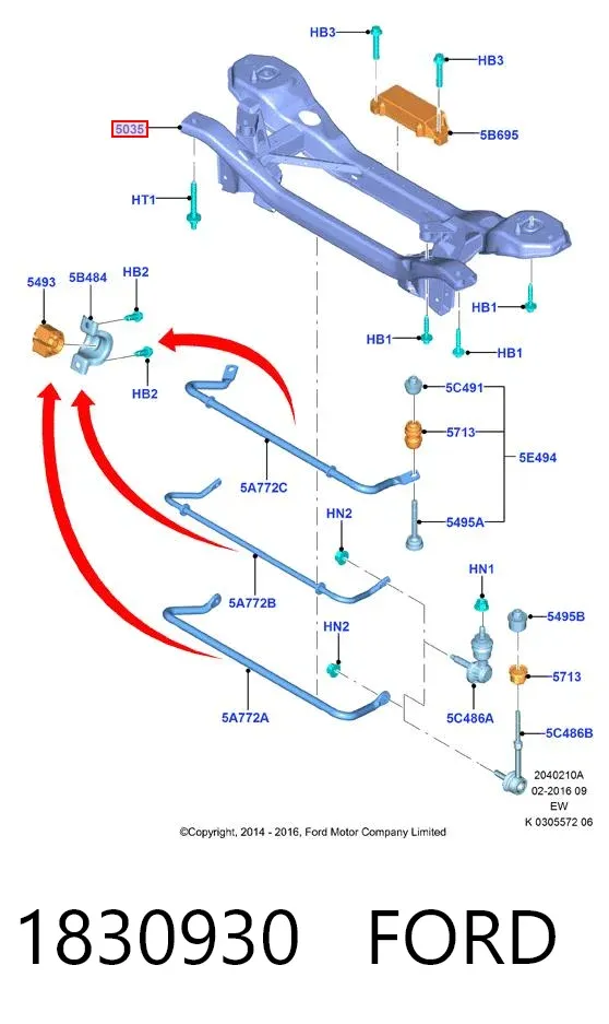 Viga de suspensão traseira (plataforma veicular) 1830930 Ford