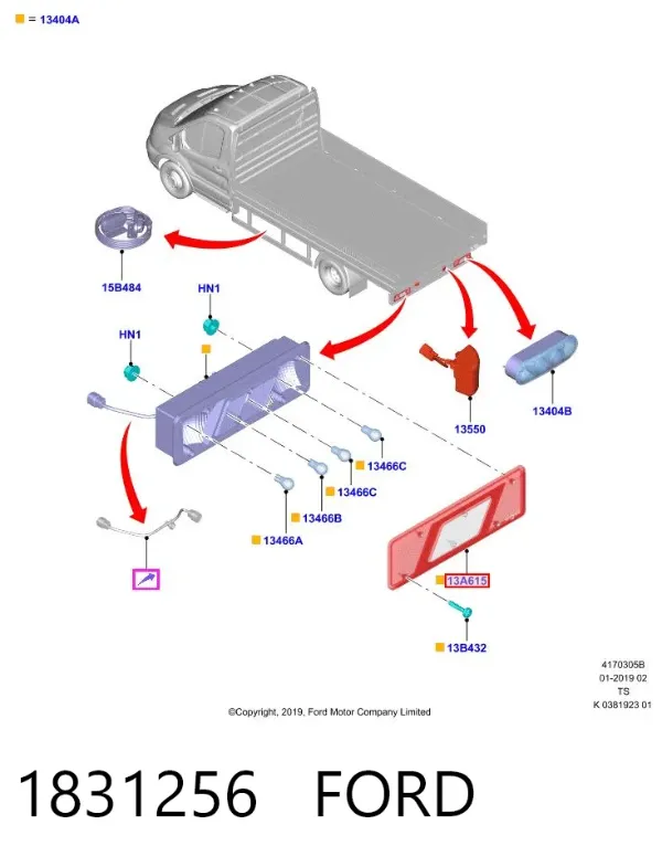 Vidro da luz traseira direita 1831256 Ford