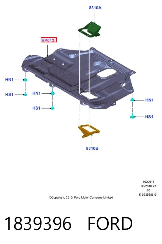 Proteção de motor, de panela (da seção de motor) 1839396 Ford