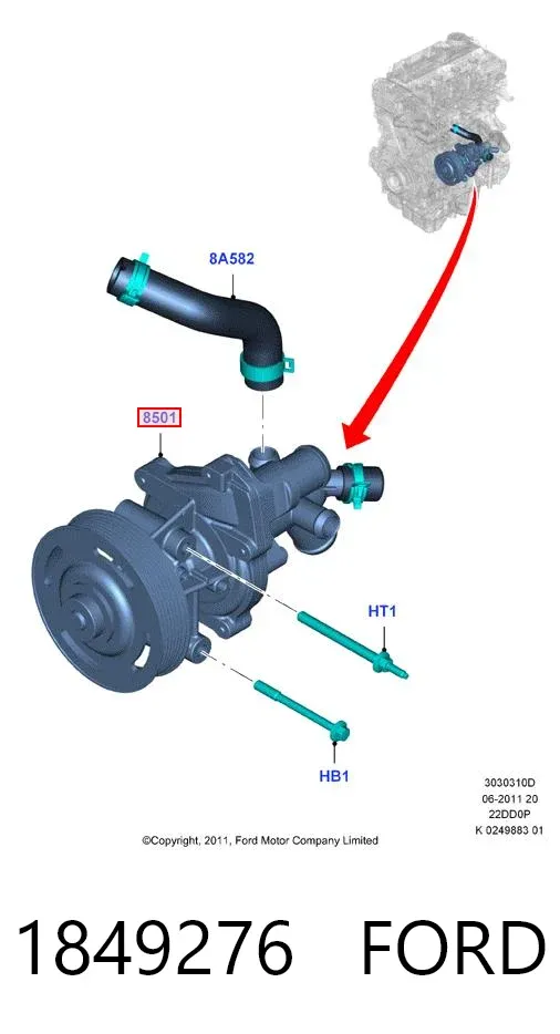 Bomba de água (bomba) de esfriamento 1849276 Ford