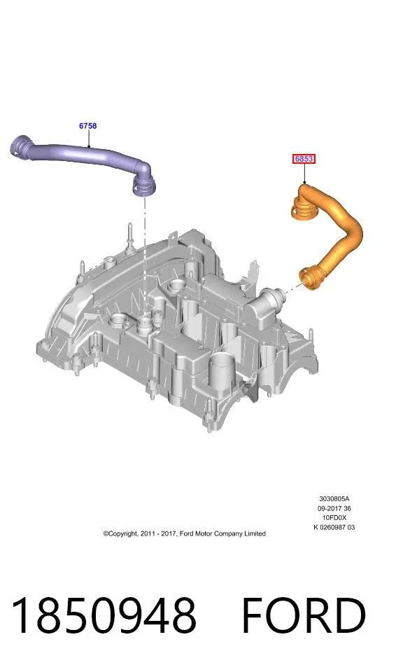 Cano derivado de ventilação de cárter (de separador de óleo) 1850948 Ford