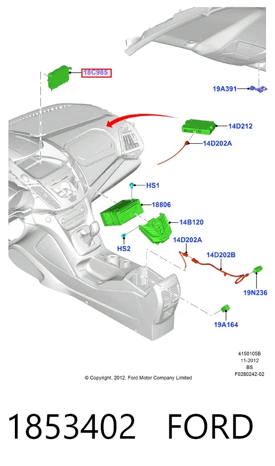 Mostrador multifuncional 1853402 Ford