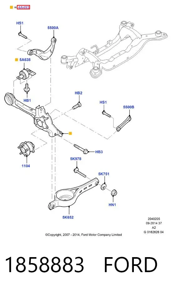 Bloco silencioso dianteiro de braço oscilante traseiro longitudinal 1858883 Ford