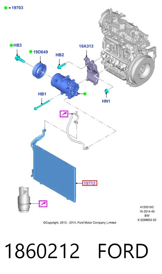 Radiador de aparelho de ar condicionado 1860212 Ford