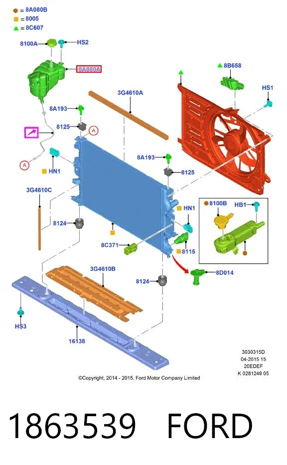 Tanque de expansão do sistema de esfriamento 1863539 Ford