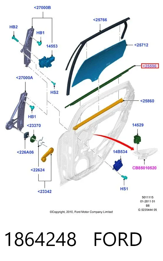 Compactador externo de vidro da porta traseira direita (chapa) 1864248 Ford