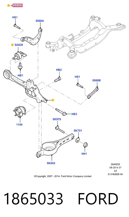 Bloco silencioso dianteiro de braço oscilante traseiro longitudinal 1865033 Ford
