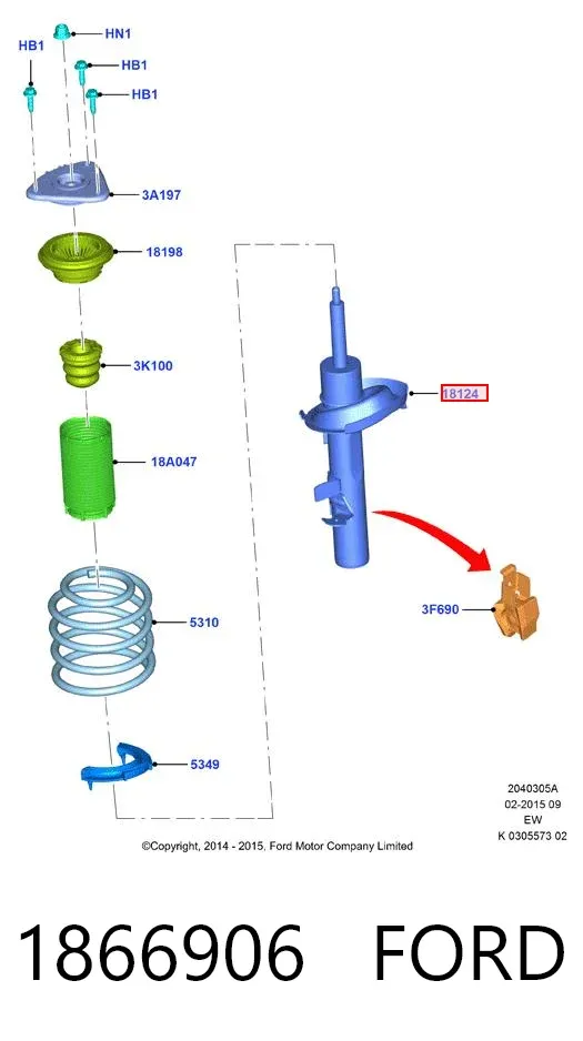 Amortecedor dianteiro direito 1866906 Ford