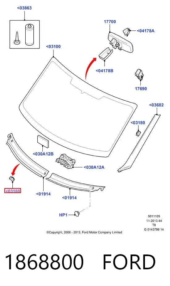 Cápsula (prendedor) de fixação de moldura de pára-brisas 1868800 Ford
