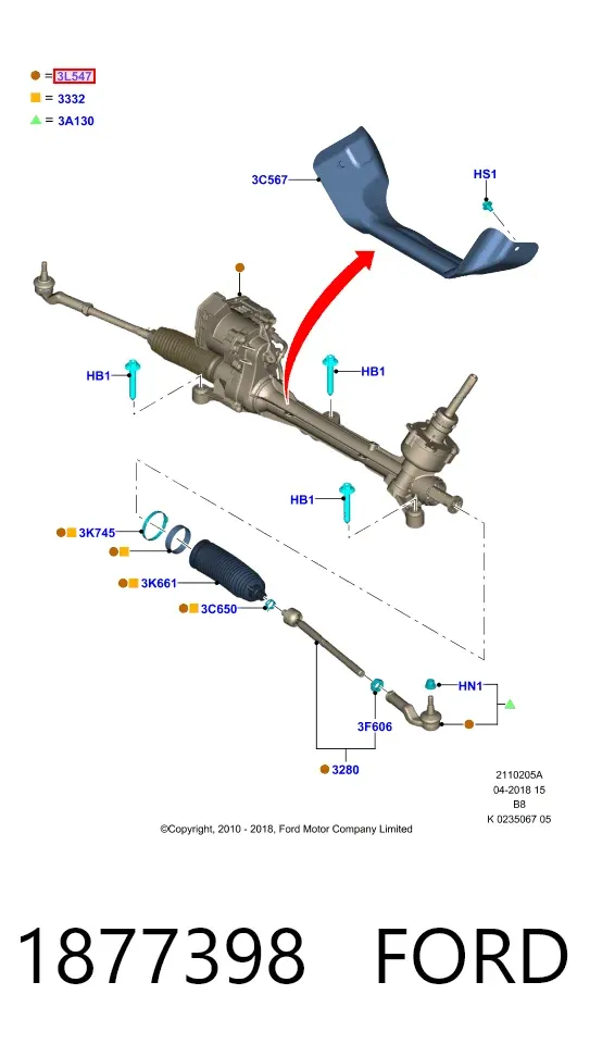 Cremalheira da direção 1877398 Ford