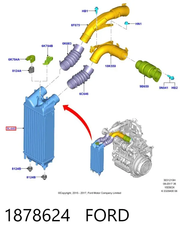 Radiador de intercooler 1878624 Ford