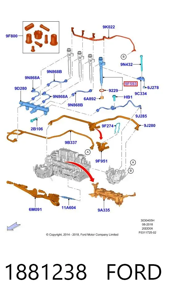 Injetor de injeção de combustível 1881238 Ford