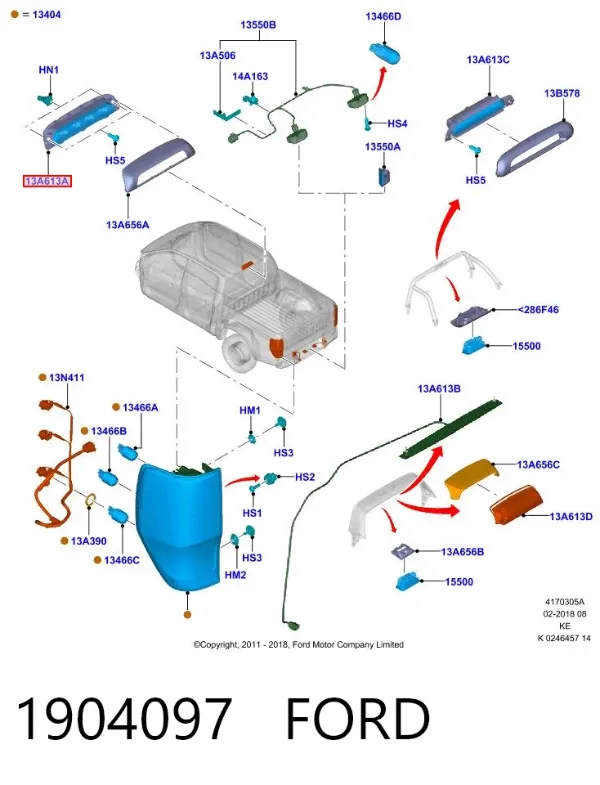 Sinal de parada traseiro adicional 1904097 Ford