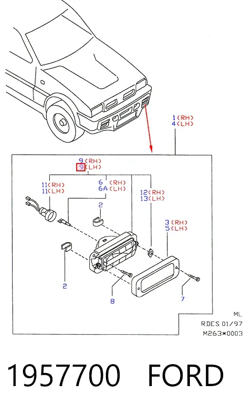 Luzes de nevoeiro direitas 1957700 Ford