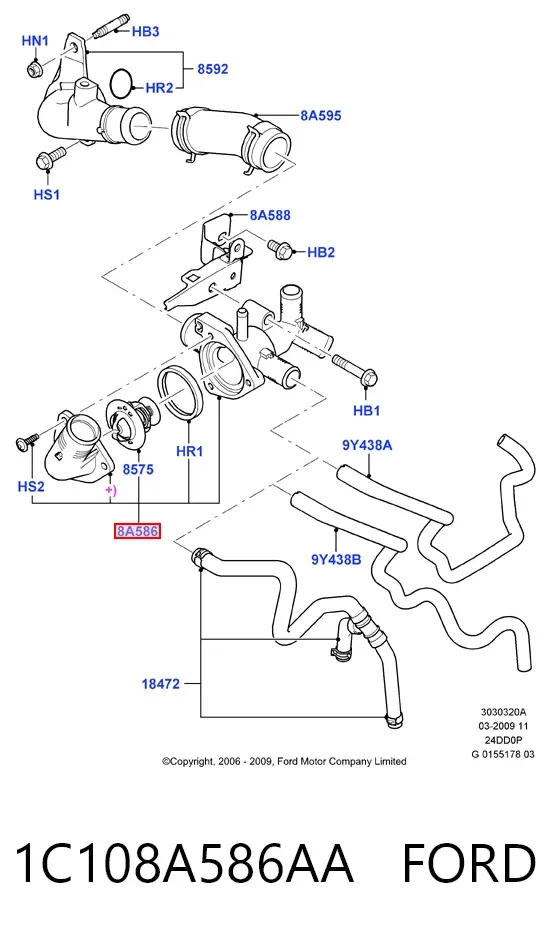 Caixa do termostato 1C108A586AA Ford