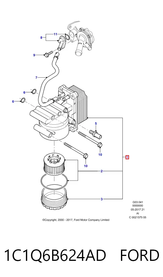 Radiador de óleo (frigorífico), debaixo de filtro 1C1Q6B624AD Ford