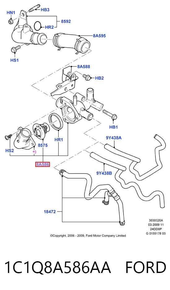 Caixa do termostato 1C1Q8A586AA Ford