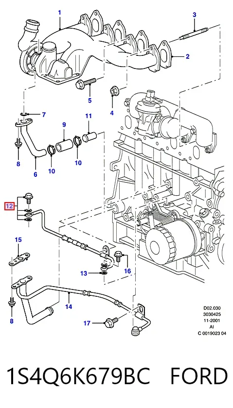 Tubo (mangueira) de fornecimento de óleo de turbina 1S4Q6K679BC Ford
