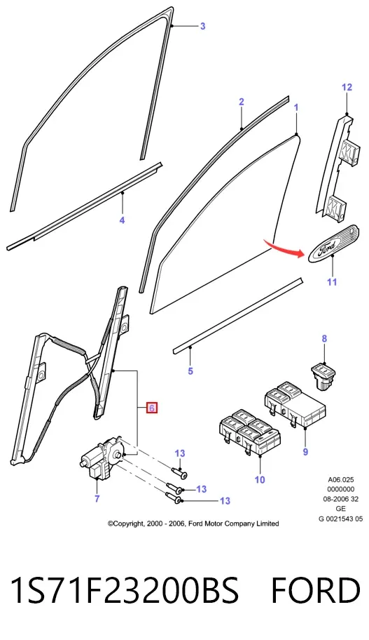 Mecanismo de acionamento de vidro da porta dianteira direita 1S71F23200BS Ford