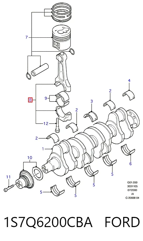 Biela de pistão de motor 1S7Q6200CBA Ford