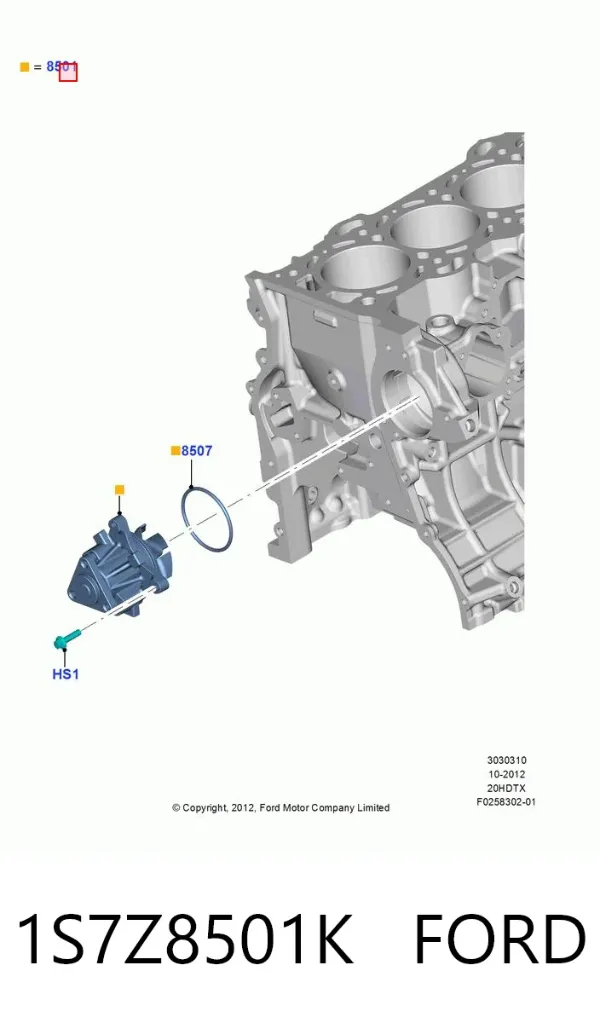 Bomba de água (bomba) de esfriamento 1S7Z8501K Ford
