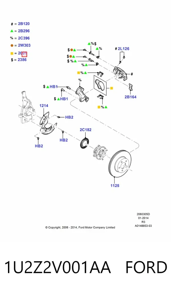 Sapatas do freio dianteiras de disco 1U2Z2V001AA Ford