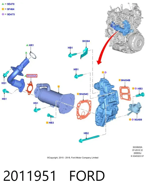 Vedante de válvula EGR de recirculação 2011951 Ford