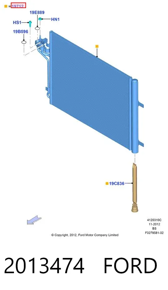 Radiador de aparelho de ar condicionado 2013474 Ford