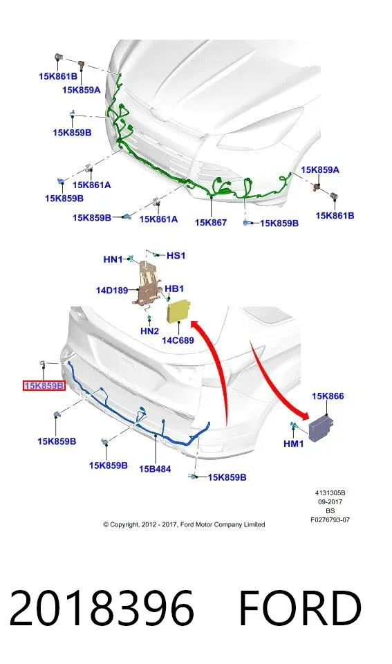 Sensor dianteiro lateral de sinalização de estacionamento (sensor de estacionamento) 2018396 Ford