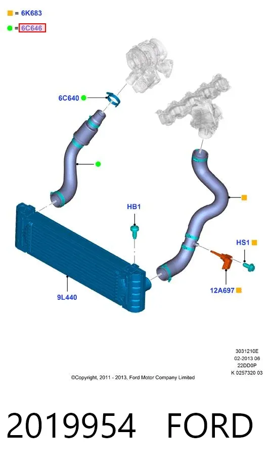 Mangueira (cano derivado) de intercooler 2019954 Ford