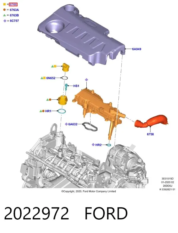 Tampa do gargalho de enchimento de óleo 2022972 Ford