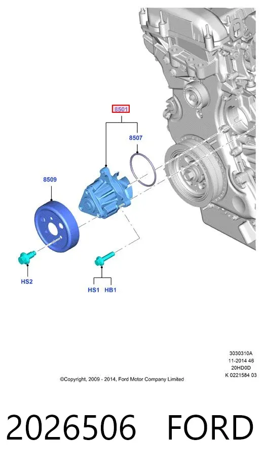 Bomba de água (bomba) de esfriamento 2026506 Ford