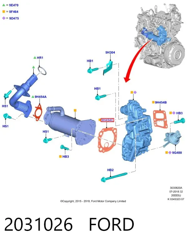 Vedante de refrigerador EGR do sistema de recirculação dos gases 2031026 Ford