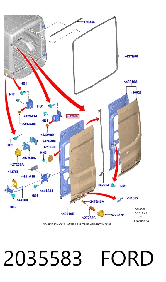 Gozno direito superior da porta traseira (batente) 2035583 Ford
