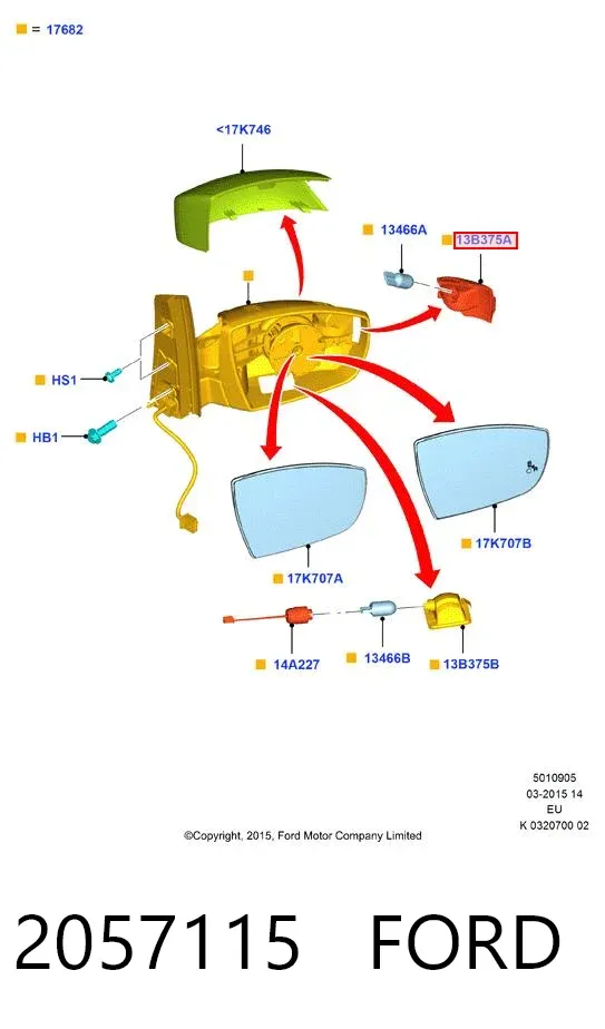 Pisca-pisca de espelho esquerdo 2057115 Ford