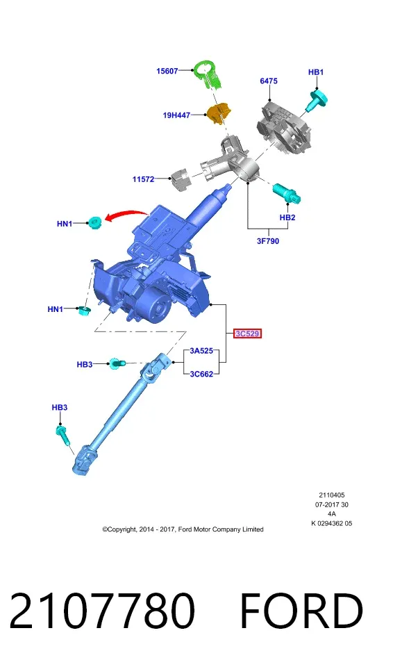 Coluna da direção 2107780 Ford