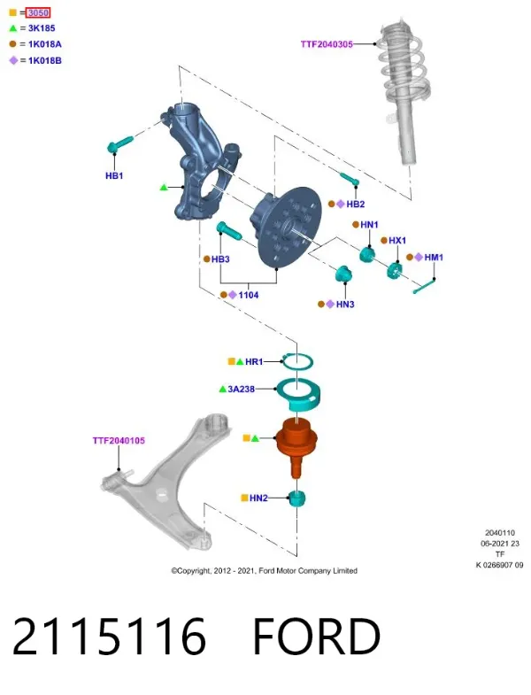 Suporte de esfera inferior 2115116 Ford