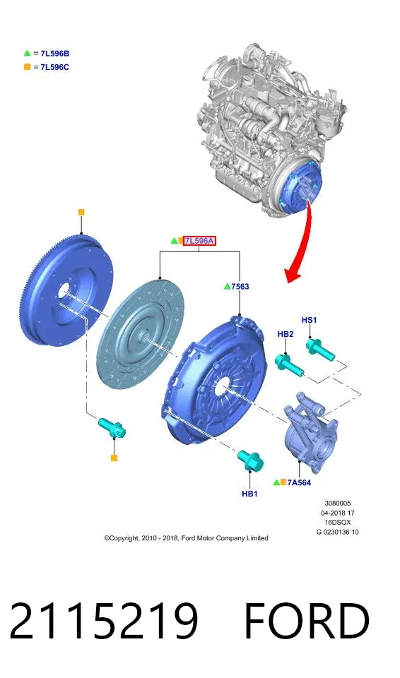 Kit de embraiagem (3 peças) 2115219 Ford