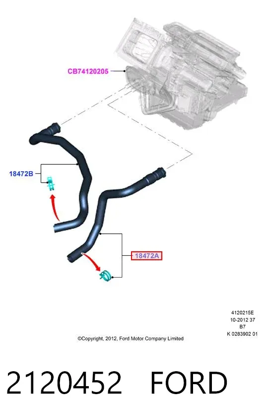 Mangueira do radiador de aquecedor (de forno), linha de combustível de retorno 2120452 Ford
