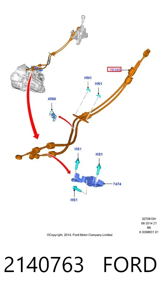 Cabo de mudança (de seleção de velocidade) 2140763 Ford