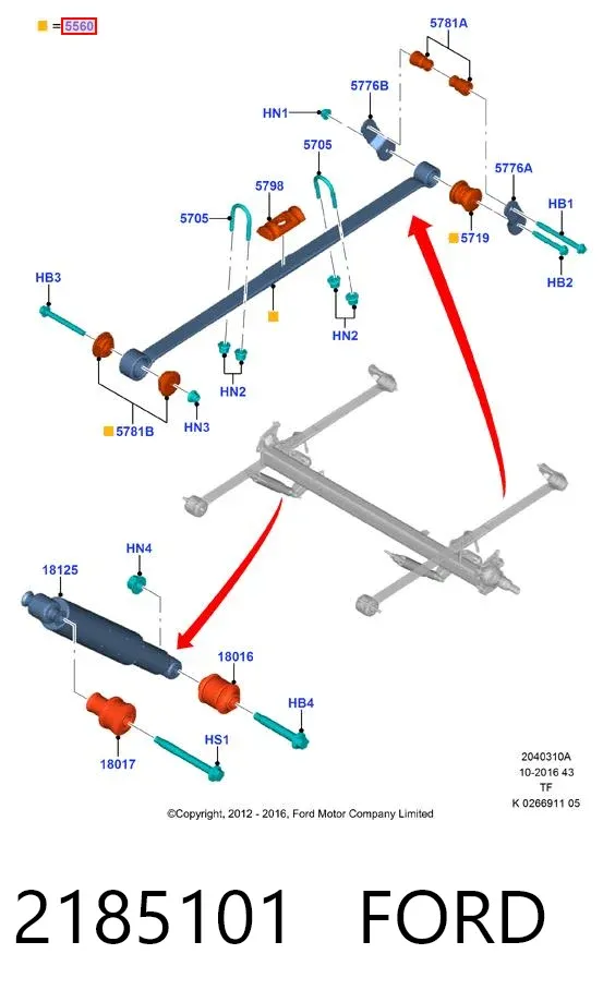 Suspensão de lâminas traseiro 2185101 Ford