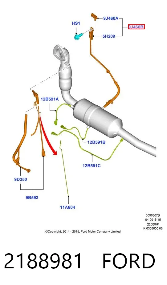 Sensor de pressão dos gases de escape 2188981 Ford