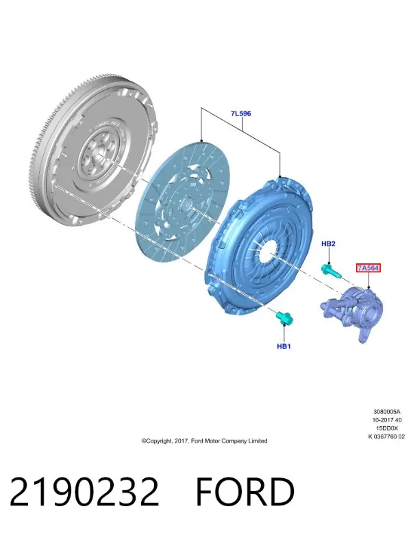 Cilindro de trabalho de embraiagem montado com rolamento de desengate 2190232 Ford
