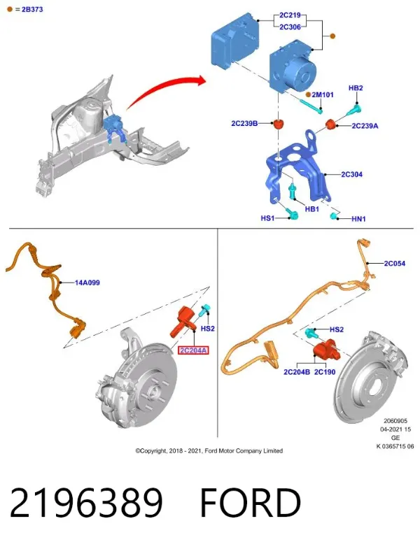 Sensor dianteiro de ABS 2196389 Ford