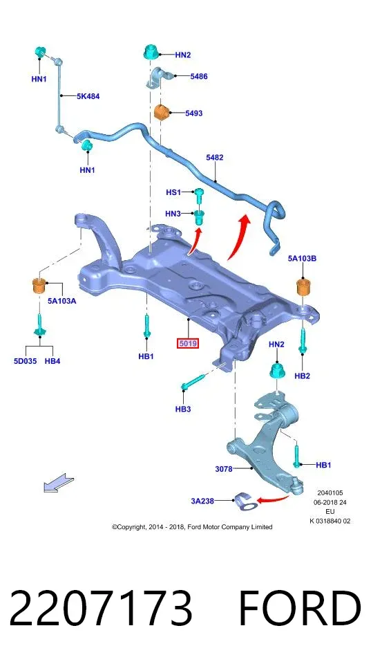 Viga de suspensão dianteira (plataforma veicular) dianteira 2207173 Ford