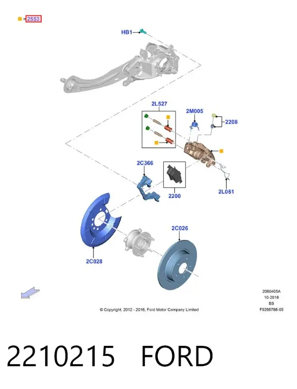 Suporte do freio traseiro esquerdo 2210215 Ford